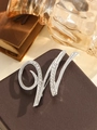 Elegant silver letter N brooch with sparkling rhinestones on leather background - Silver Letter W