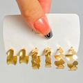 Detailed view of 3-pair gold earring set featuring heart and geometric wave textures - 18 KC Gold (9729)