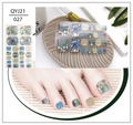 Detail of QYJ21 027 toenail stickers with green blue marble and gold glitter rhinestones - Green Blue Smudge Shell Rhinestone Style (QYJ21-027)