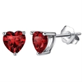 S925 sterling silver heart-shaped stud earrings with deep red cubic zirconia stones - Dark Red Heart Style (APE32-1R)