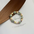 Colorful Jingdezhen ceramic beaded bracelet with white star charm for women - 938E Mint Milk Green Ice
