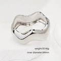 Detailed view of silver irregular wavy metal cuff bracelet with 64mm inner diameter - Irregular Wave Mirror Silver Bangle (SL234) / Silver