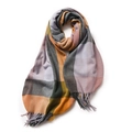 Sciarpa a quadri arcobaleno con motivo arancione, grigio, verde e bordi con frange - 182*68cm / Giallo Terra