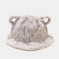 Winter fluffy cat ear bucket hat in grey faux fur, warm and stylish plush winter cap - M (56-58cm) / Gray