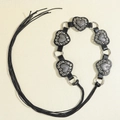 Black vintage leather belt with heart eyelets, metal rings and long fringe tassels - Knotted Style / 185cm / Silver Black