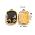 Rectangular gold pendant with black oil drip and embossed flower with zircon stone - Rectangular Floral Rhinestone Pendant (Z2361GD) / Black