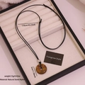 Maillard style water drop metal pendant necklace with adjustable brown natural tiger eye stone - Donut Round Tiger Eye Stone Nylon Cord Style (4#)