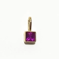 Golden square earring with purple gemstone pendant for customizable jewelry - Gold - October