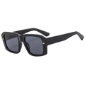 Retro square sunglasses with glossy black frame, gray lenses, and gold metal accents - Black Frame Grey Lens