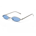 Retro oval sunglasses with silver metal frame and vibrant blue transparent lenses - Silver Frame Blue Lens