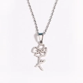 Detail of silver stainless steel necklace with delicate cutout flower petal pendant - August Steel