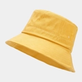 Close-up of a bright yellow cotton bucket hat with detailed stitching and breathable eyelets - M (56-58cm) / Yellow
