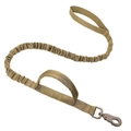 Tactical bungee dog leash in khaki nylon with dual handles and shock absorption - Brown Leash