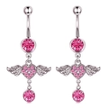 Ensemble de piercings nombril ailes d'ange cœur rose en acier et oxydes de zirconium - Style Ailes de Coeur Rose