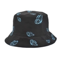 Cappello da pescatore double-face nero con stampe di farfalle azzurre per donna - M (56-58cm) / Cappello Nero Farfalla Blu