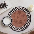 French vintage round absorbent placemat with floral center and checkerboard border - French Retro Style-S