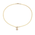 Flat gold snake chain necklace with white daisy pendant and sparkling crystal accent - White Necklace