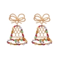 Christmas bow bell stud earrings with colorful rhinestones on a minimalist white background - Bell Studs