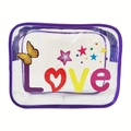Portable clear PVC makeup bag with purple trim and Love butterfly graphic - 103-Purple Love Butterfly