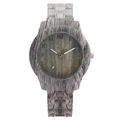 Orologio da donna alla moda con cassa testurizzata legno grigio e quadrante verde scuro - Nero