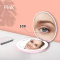 Pink portable folding LED makeup mirror with 10X magnification and ring light - 705C Pink 10X