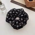 Französisches Vintage-Haargummi aus schwarzem Chiffon mit weißen Punkten für Zöpfe - Scrunchie / Schwarz