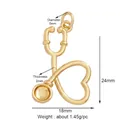Golden stethoscope heart pendant charm showing 24mm height and 18mm width dimensions - Gold Simple Stethoscope
