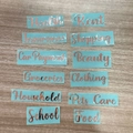 Blue budget binder stickers with rose gold script lettering for monthly expense planning - 12 Pcs Metallic Transfer Stickers