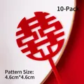 Set of 10 red Chinese Double Happiness wedding cake toppers in 4.6cm size - Acrylic Round Double Happiness