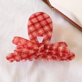 Elegant red plaid acetate ribbon bow hair claw clip on a minimalist background - Streamer Style / Red Plaid