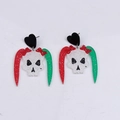 Glittery skull earrings with red and green asymmetrical design for Halloween style - Double Ponytail Skull