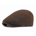 Classic dark brown knitted ivy cap with textured fabric and fixed short brim for men - Adjustable / Coffee