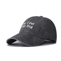 Detail of Can I Pet That Dog embroidery on charcoal washed cotton baseball cap - Gray