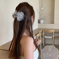 Elegante molletta per capelli con fiori 3D in tessuto blu e bianco per donna - Pinza per capelli - Blu