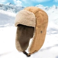 Braune Uschanka-Mütze aus Segeltuch mit warmem Fleecefutter und Ohrenklappen für den Winter - Einheitsgröße / Khaki