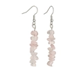 Detail view of handmade pink natural stone dangle earrings with irregular crystals - Rose Quartz Earrings