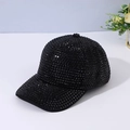 Macro detail of high-quality black rhinestones on a stylish handmade baseball cap - Adjustable / Black