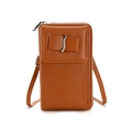 Brown litchi grain faux leather crossbody mobile phone bag with S-shaped metal buckle - Brown