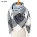 Plaid cashmere-like oversized scarf in blue and grey tones with fringe edges - Light Blue Grey