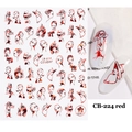 Detail of red abstract female profile 3D nail art stickers and model showcase CB-224 - CB-224 Female Silhouette Abstract Figure Style (CB-224) / Red