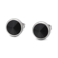 Élégantes boucles d'oreilles rondes en pierre noire avec base en acier titane argent - Argent Noir (KE51588-Z)