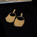 Elegant gold metal tassel earrings with vintage floral elements on black velvet - Gold Oval Hollow Real Gold Plated (3#) / Gold