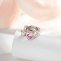 Silver hoop earrings featuring a round pink gemstone and crossed textured patterns - Light Pink (1 Pc)
