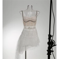 Detailed view of white sequins and sheer mesh fabric on a sexy slim fit bodycon dress - White