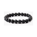 Macro shot of 8mm natural black lava stone beads with porous texture on elastic bracelet - Lava Stone