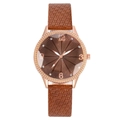 Detail of a ladies' quartz watch with brown braided leather strap and rhinestone bezel - Brown Single Watch