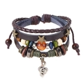 Close-up of multilayer braided leather bracelet with music note and star pendants - Music Note / Brown