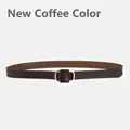 Minimalist dark coffee leather belt for women featuring a vintage gold oval buckle - Dark Coffee