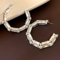 Grandes boucles d'oreilles créoles en U argentées avec strass brillants au design géométrique - Style Tige en Argent - Argent / Argent