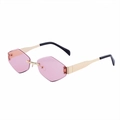 Frameless geometric sunglasses with pink diamond-cut lenses and gold metal temples - C3 Transparent Pink (XN)